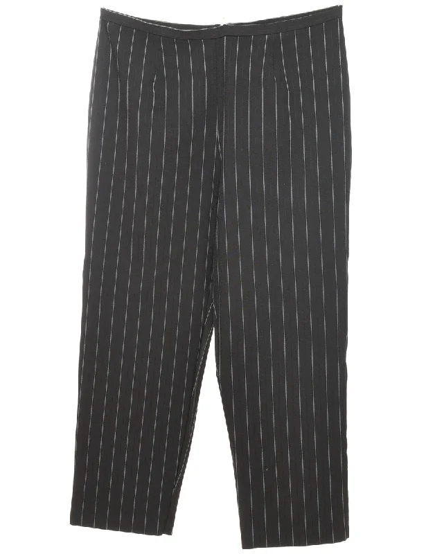 Tapered Pinstriped Black Trousers - W36 L29 Refined Women's Velvet
