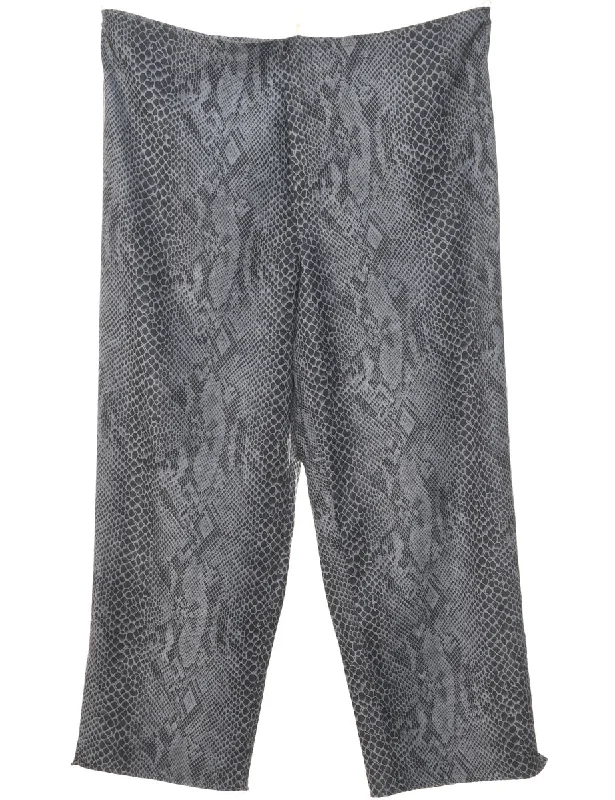 Snakeskin Pattern Dark Grey Cropped Trousers - W32 L24 Compression