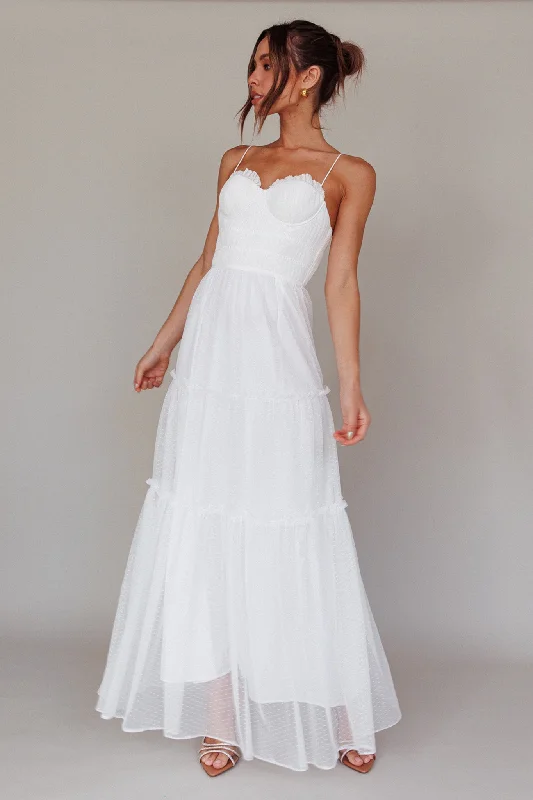 Calla Sweetheart Neckline Hail Spot Midi Dress White Earthy Women's Hemp - based