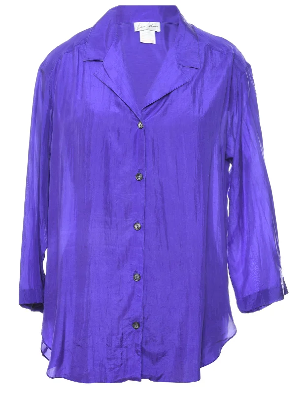 Purple Silk Shirt - L Casual Women's Loose - fitting