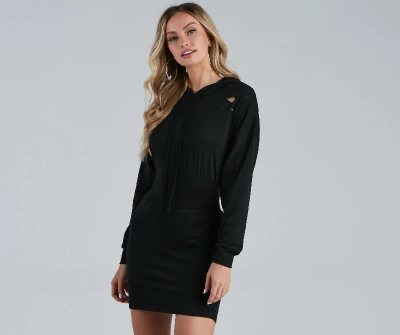 That Edgy Look Slash Corset Hoodie Tunic Monochromatic All - in - one