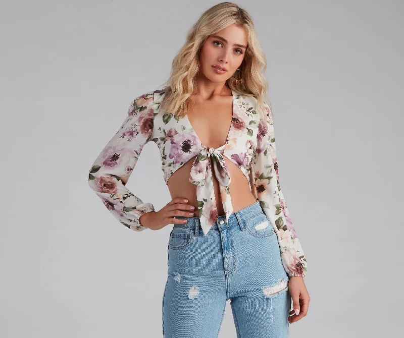 Tie The Knot Floral Crop Top Luxurious Women's High -  end