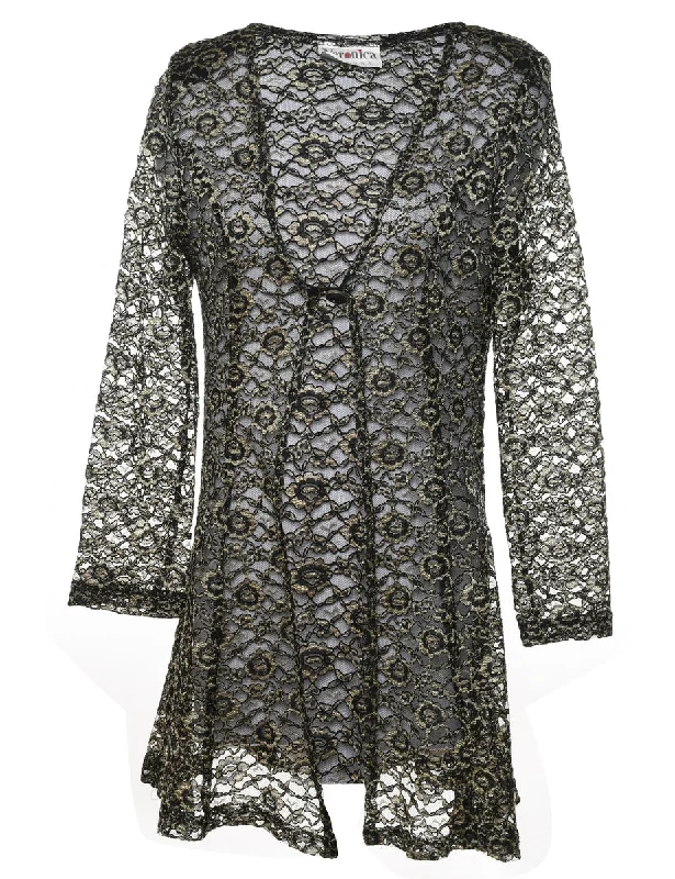 Floral Design Black & Gold Lace Jacket - S Youthful Women's Pop