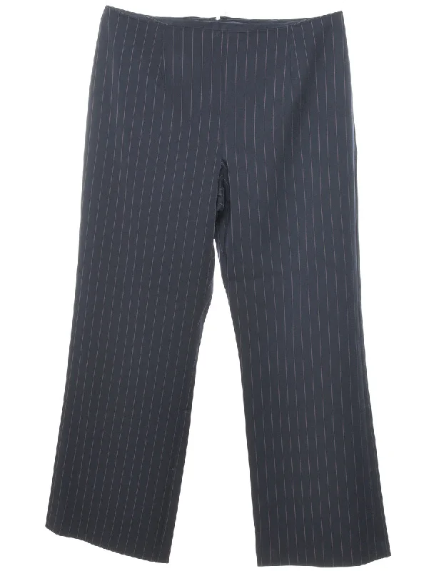 Casual Navy Pinstriped Trousers - W34 L29 Dapper Women's Bow - adorned