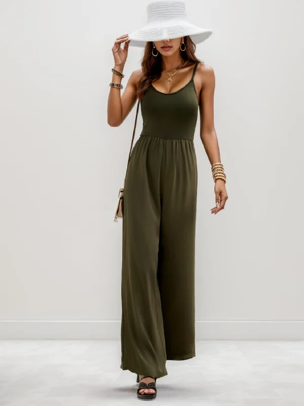 Scoop Neck Spaghetti Strap Wide Leg Jumpsuit Athletic Women's 