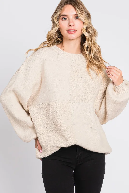 Cream Textured Checker Sweater Geometric