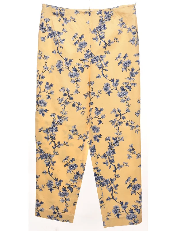 Floral Print Yellow & Purple Trousers - W32 L32 Refined Women's Classic 