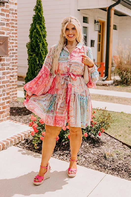 Fancy Flourish Color Block Mini Dress in Pink Curves Youthful Women's Pop