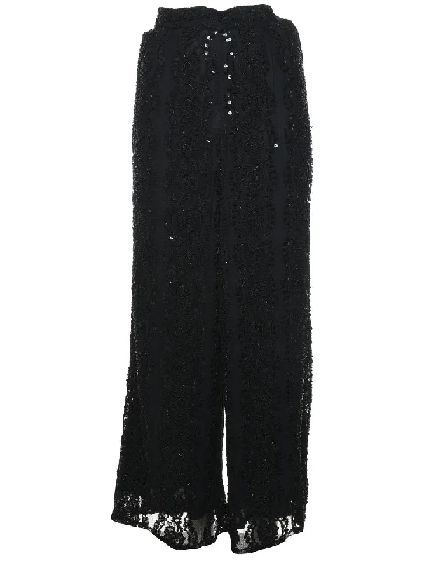 Black Beaded Trousers - W26 L28 Trendy Women's Oversized
