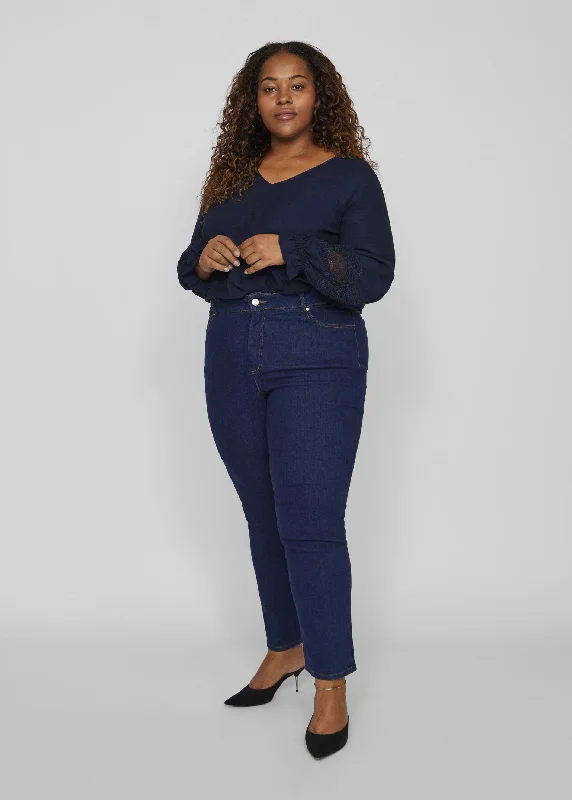 Women's Plain Jeans,Navy Sophisticated Women's Tailored