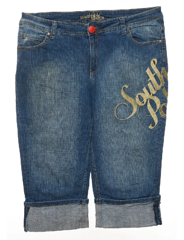 Cropped Embroidered Y2K Jeans - W36 L18 Scandinavian