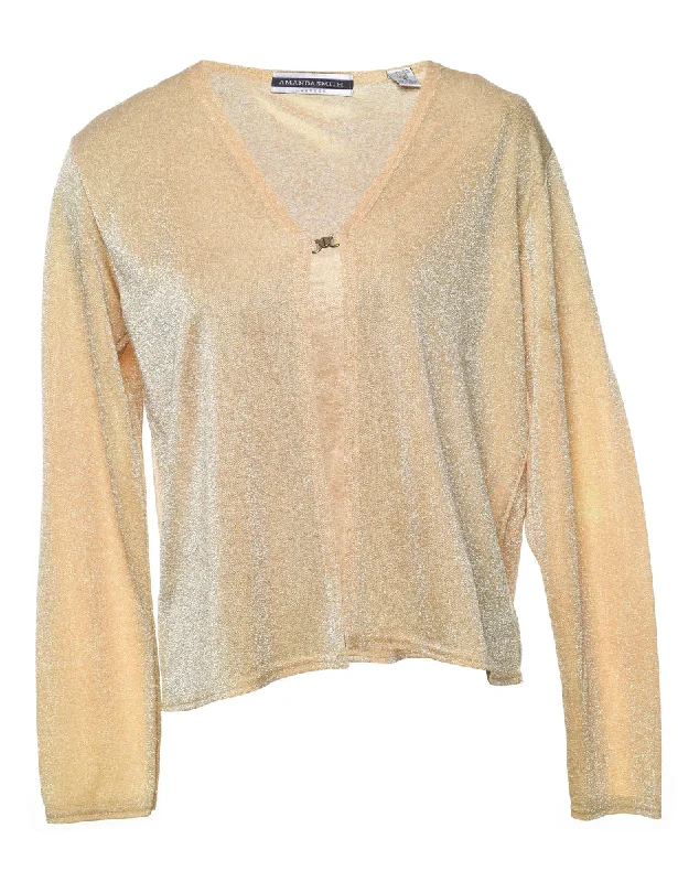 Gold Sparkly Metallic Evening Jacket - M Classic Women's Pin - striped