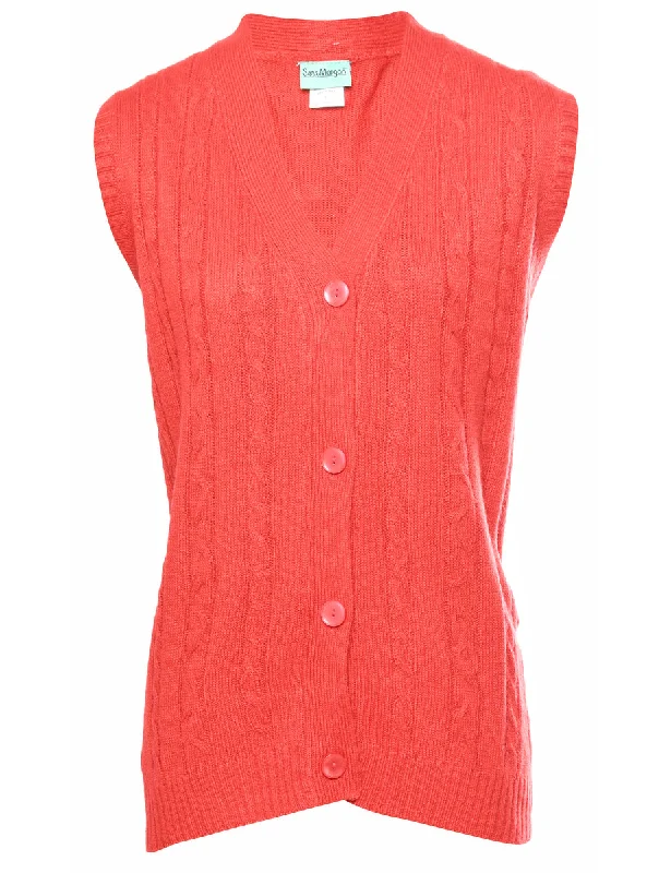 Red Cable Knit Sweater Vest - L Dynamic Women's High - energy