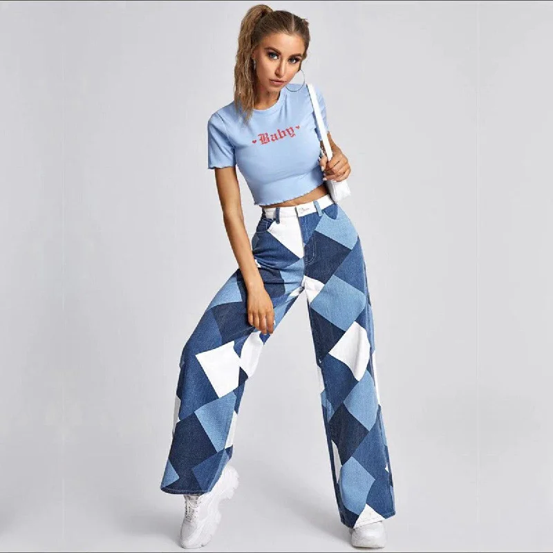 Y2K Harlequin Wide Leg Jeans Modern Women's 
