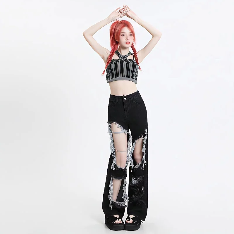 Grunge Ripped Wide Leg Jeans Sustainable Organic