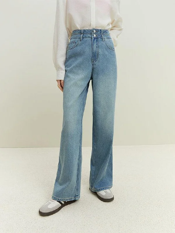 Double Buttoned Light Washed Jeans Cool Women's Skate