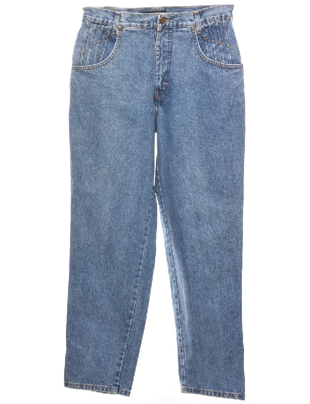 Medium Wash Tapered Mid-Rise Jeans - W29 L28 Sporty Women's Athleisure 