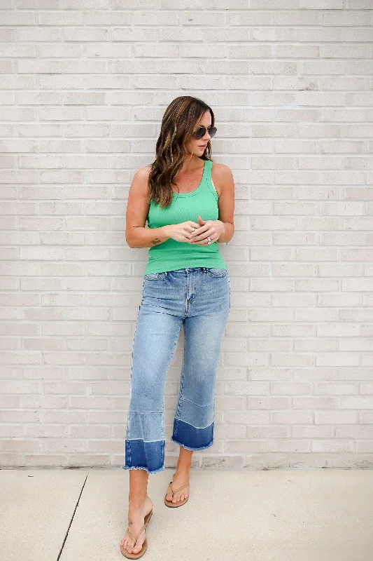 Olivia High Rise Wide Leg Crop Jeans in Medium Wash Adventure