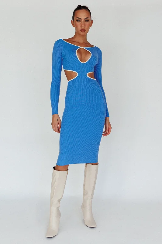 Jovie Keyhole Knit Midi Dress Blue Sustainable Organic