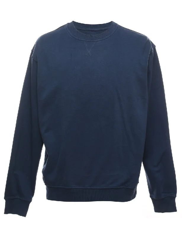 Navy Plain Sweatshirt - L Luxurious Women's High -  end