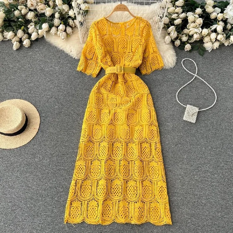 Bisco Luxury Lace Dress with Belt Classic Women's Pin - striped