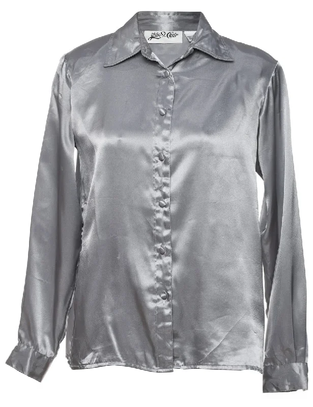 Grey Satin Evening Shirt - M Traditional Women's Wool