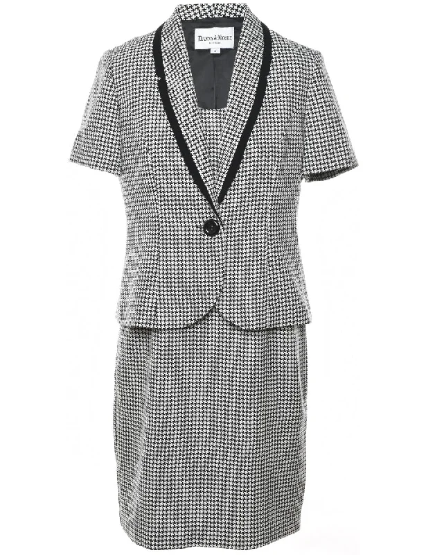 Black & White Patterned Skirt & Blazer Black Contrast Trim Set - M European