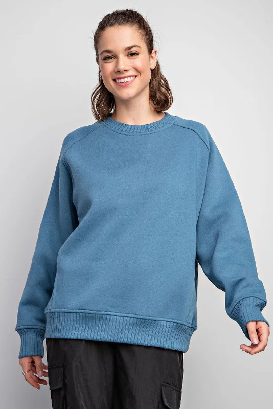 Blue Pullover Terry Crewneck Earthy Women's Hemp - based