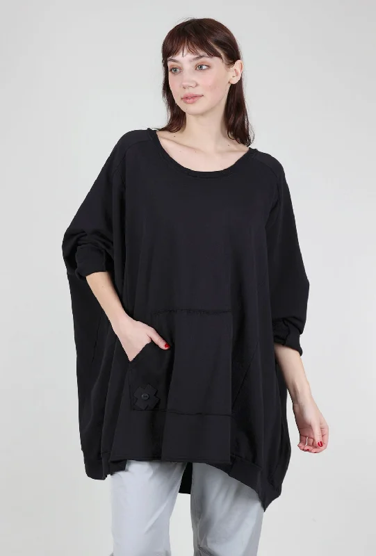 Wide Long Sweat, Black Relaxed Women's 