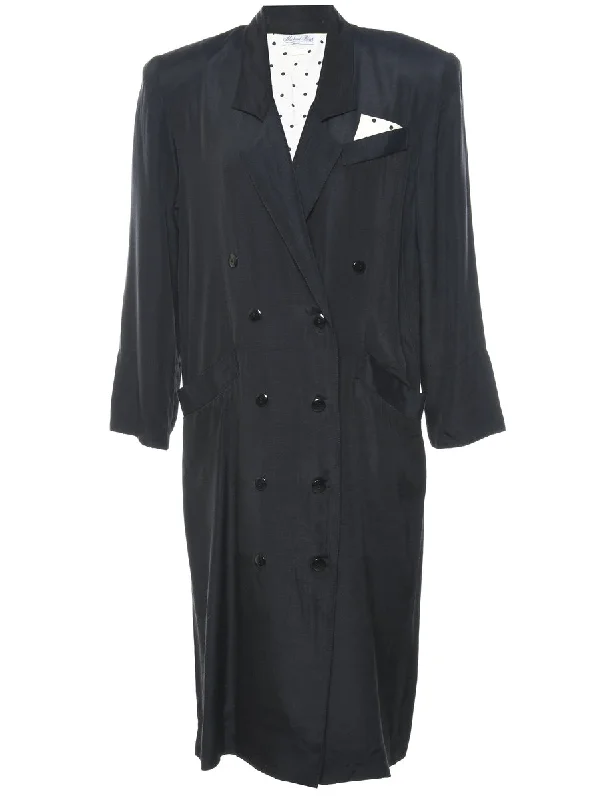 Black Coat Dress - L Classic Women's Pin - striped