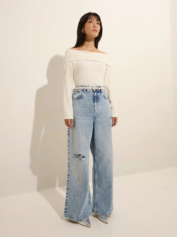 Nuon Blue Ripped High - Rise Jeans Sophisticated Women's 