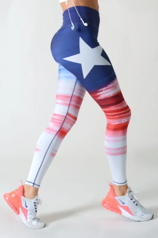 Active Red, White, & Blue Star Graphic Leggings Relaxed Women's 