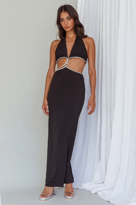 Starlight Stroll Cut-Out Diamante Dress Black Hip Women's Retro