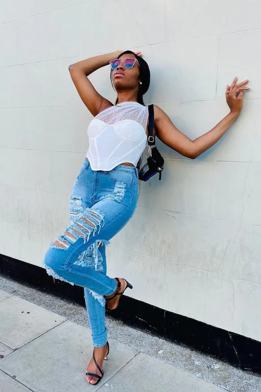 High Rise Large Spot Destroyed Skinny Jean Confident Women's Power