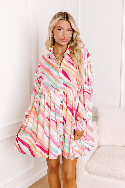 Sorbet Summer Mini Dress in Pink Casual Women's Loose - fitting
