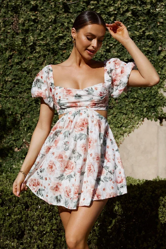 You're So Magic Cut-Out Mini Dress Floral Peach Adventure