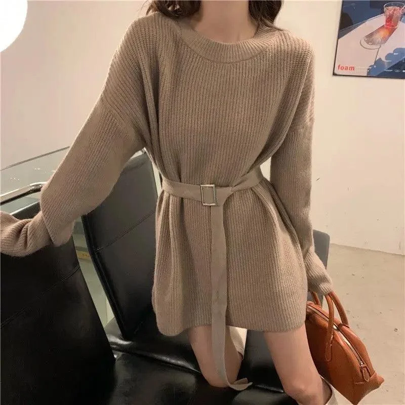 Janer Statement Winter Knitted Dress Monochromatic All - in - one