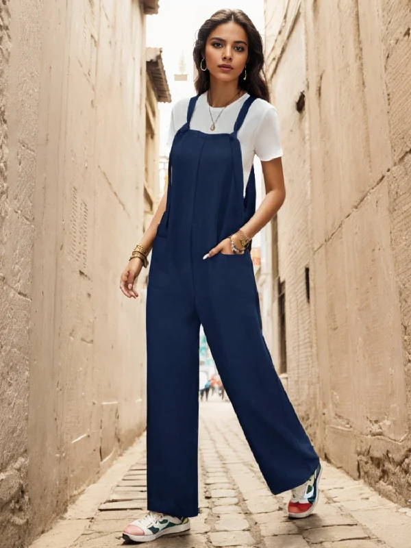 Pocketed Wide Strap Overall Trendy Women's 