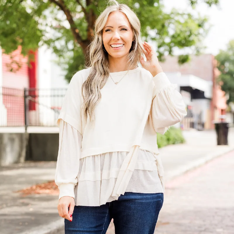 My Kind of Fun Top, Oatmeal Casual Women's Loose - fitting