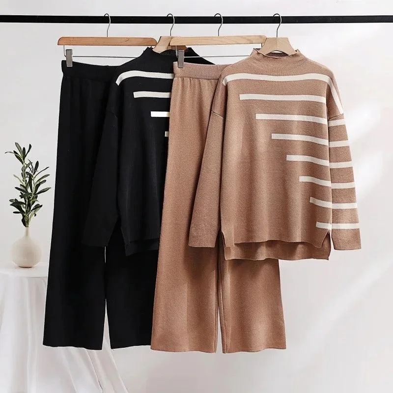 Mario Striped Woolen Coord Set Casual Women's Loose - fitting