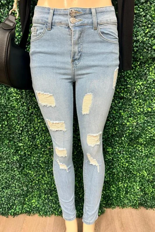 Ripped Denim Jeans - Light Practical Women's Quick - dry