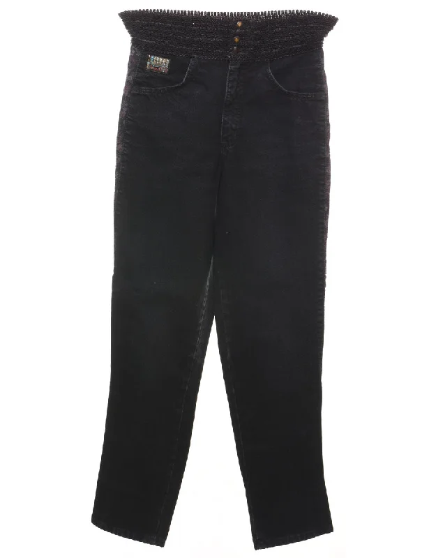 Black & Floral Trim Tapered Black Jeans - W26 L29 Elegant Women's Formal 