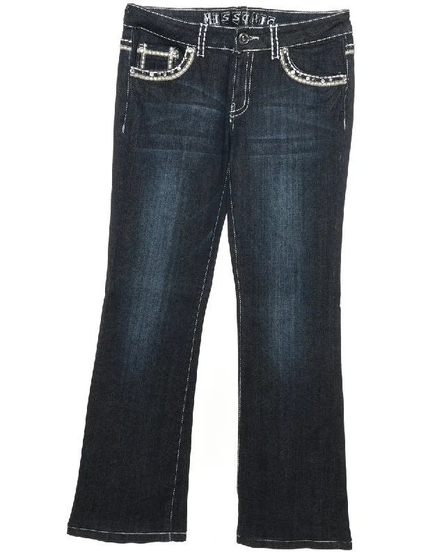Embellished Y2K Dark Wash Bootcut Jeans - W32 L32 Youthful Women's Pop
