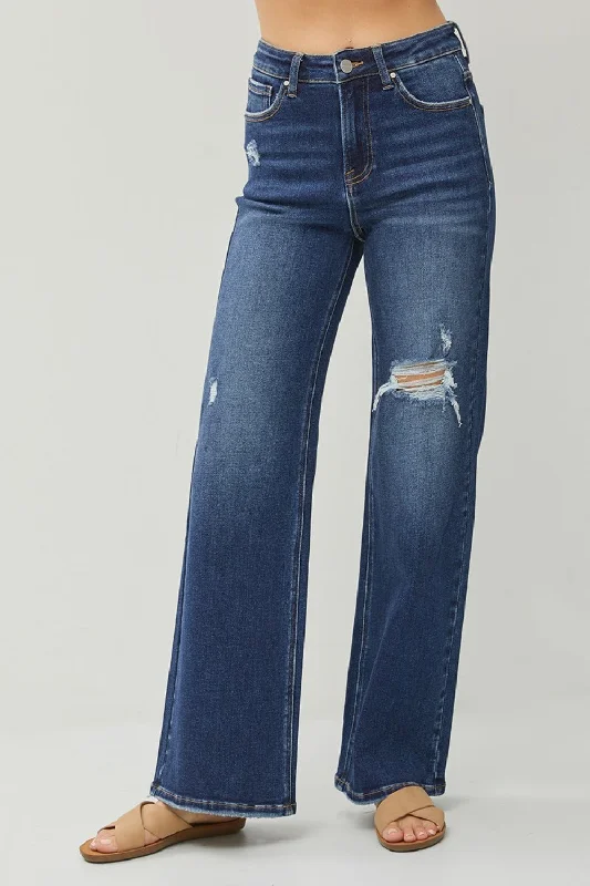 RISEN High Rise Distressed Wide Leg Jeans Stylish Women's Neon