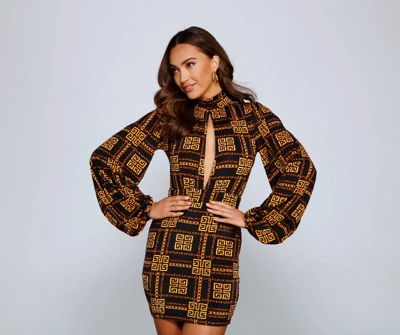 Key To Style Geometric Mini Dress Feminine Women's Soft 