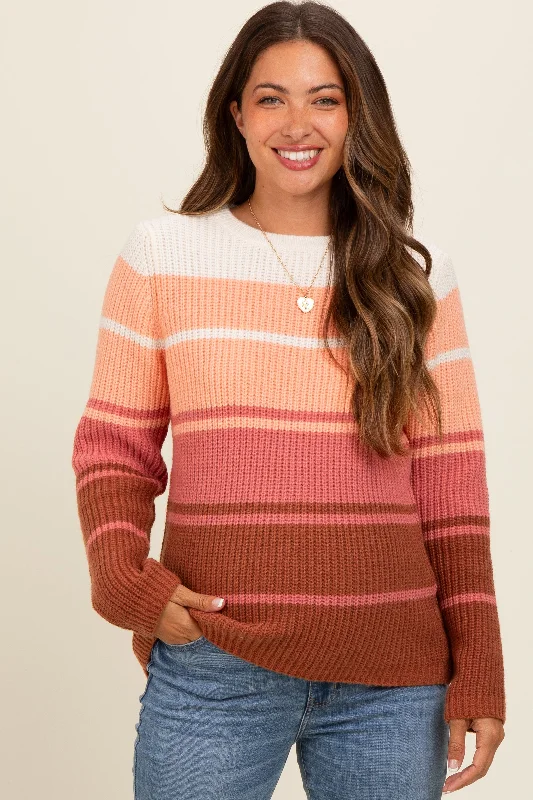 Peach Mixed Stripe Maternity Sweater Stylish Women's Tropical 