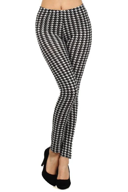 High Waisted Houndstooth Printed Leggings Scandinavian