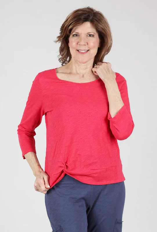 Cotton Pebble Side Twist Tee, Rose Trendy Women's Oversized