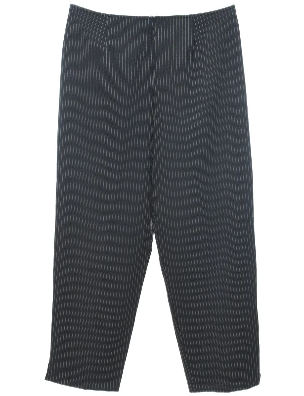 Pinstriped Black Casual Trousers - W35 L29 Women