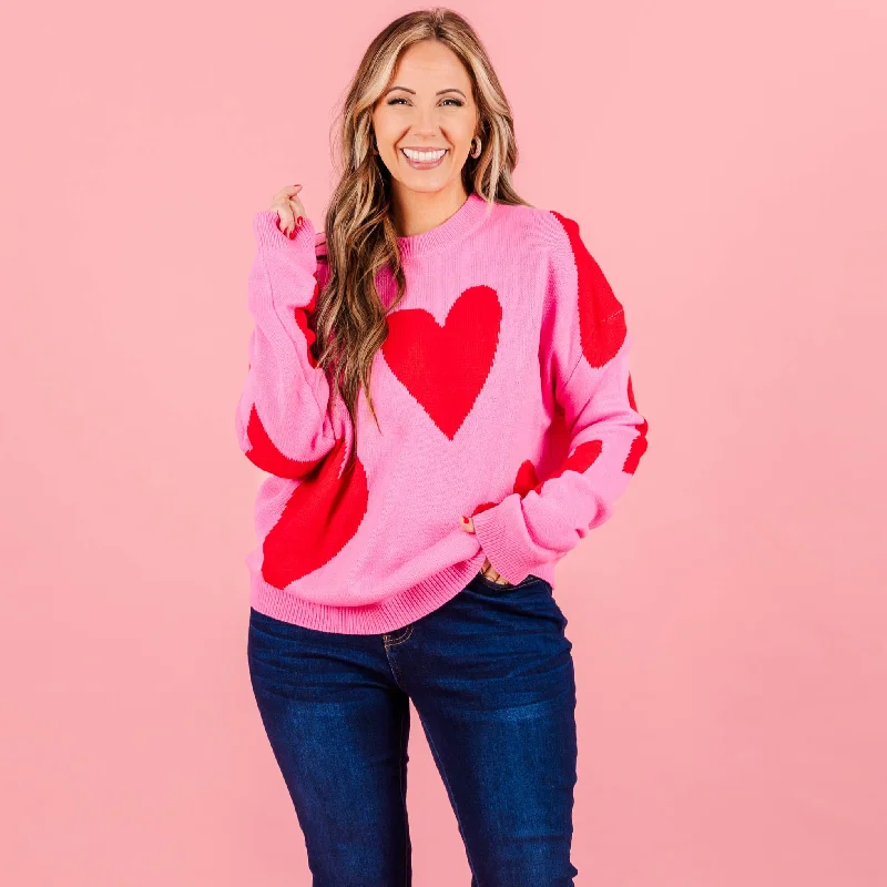 Harmonious Heart Sweater, Pink-Red Cashmere